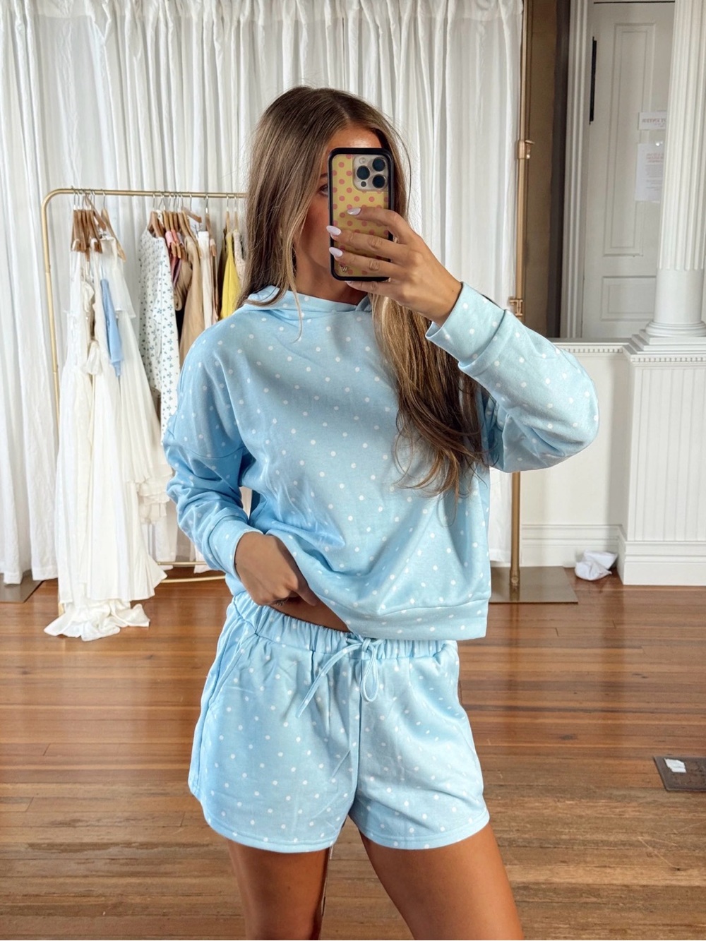Hunny House Boutique Light Blue Polka Dot Lounge Set - Top & Shorts